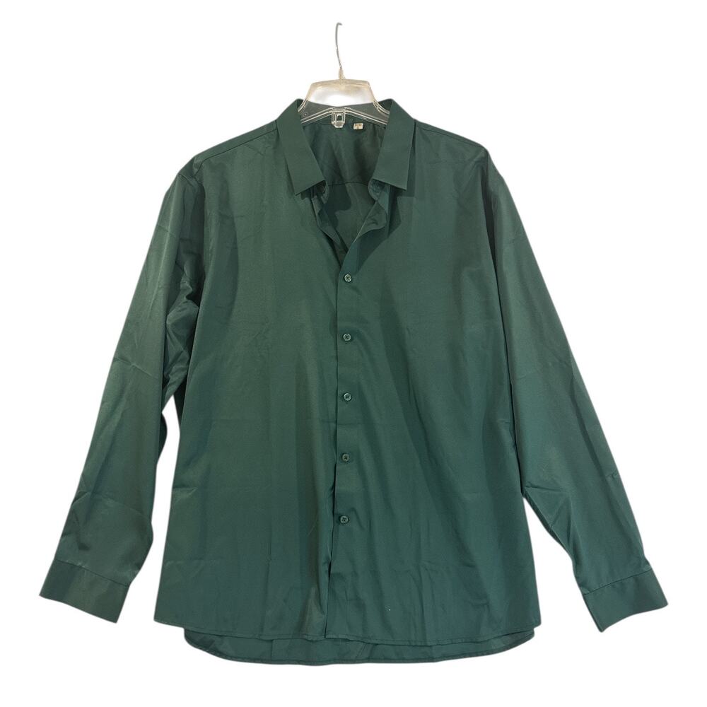 Men’s Green Long Sleeve Button Down Shirt Size 46 Fits XL Stretch NEW